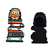 Honeyhandy Hedgehog Reading Book Enamel Pin, Electrophoresis Black Plated Alloy Badge for Backpack Clothes, Nickel Free & Lead Free, Light Salmon, 34.5x15mm, Pin: 1.2mm