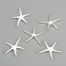 Honeyhandy Brass Starfish/Sea Stars Pendants, Silver Color Plated, 32x32mm