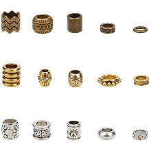 NBEADS 150 Pcs Tibetan Style Alloy Dreadlock Beads, 15 Kinds of Loose Braiding Hair Beads DIY Jewelry Accessory for African DIY Hair Braiding Ponytail Decoration, Silver/Golden/Bronze