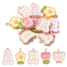 Honeyhandy 10Pcs 5 Styles Opaque Resin Pendants, Cute Charms, with Platinum Tone Iron Loops, Flower & Rabbit & Bear, Mixed Color, 24.5~29x18.5~22.5x4.5~6.5mm, Hole: 2mm, 2pcs/style