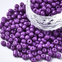 Honeyhandy 6/0 Glass Seed Beads, Baking Paint, Round Hole, Round, Dark Orchid, 4~5x3~5mm, Hole: 1.2~1.5mm, about 4500pcs/Pound