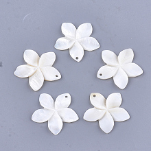 Honeyhandy Carved Freshwater Shell Pendants, Flower, Creamy White, 31~34.5x32~35.5x3~4mm, Hole: 2mm