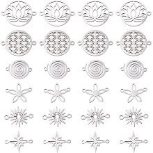 DICOSMETIC 36Pcs 6 Styles Stainless Steel Vortex Shaped Connectors Laser Cut Star Links Double Hole Flower of Life Connector for DIY Crafting Bracelet Jewelry Making