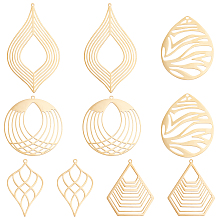 DICOSMETIC 10Pcs 5 Style Stainless Steel Filigree Pendants Golden Color Flat Round/Leaf/Polygon/Teardrop Pendant Accessories for DIY Necklace Jewelry Making, Hole: 1.6mm Hole