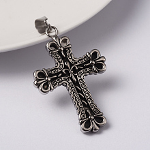 Honeyhandy 316 Surgical Stainless Steel Pendants, Cross, Antique Silver, 45x30x3mm, Hole: 10x5mm