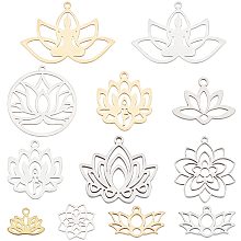 SUNNYCLUE 1 Box 24Pcs Lotus Charms Stainless Steel Lotus Flower Charm Chakra Energy Yoga Filigree Joiners Laser Cut Flat Round Hollow Double Sided Metal Charms for Jewelry Making Charms DIY Craft