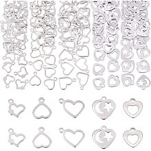 UNICRAFTALE About 150pcs 5 Styles Heart Pendants Stainless Steel Hollow Charm Love Metal Pendant for Necklace Jewelry Making 10-11mm