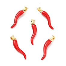 Honeyhandy Brass Enamel Pendants, Cadmium Free & Lead Free, Horn of Plenty/Italian Horn Cornicello Charms, Long-Lasting Plated, Real 18K Gold Plated, 26.5x6.5x5.5mm, Hole: 4x3.3mm