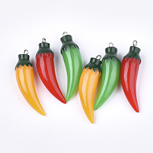 Honeyhandy Resin Pendants, with Platinum Tone Iron Findings, Imitation Food, Pepper, Mixed Color, 44~46x12mm, Hole: 2mm