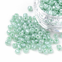 Honeyhandy Glass Seed Beads, Ceylon, Round, Aqua, 3mm, Hole: 1mm, about 2222pcs/100g