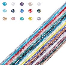 PANDAHALL ELITE Electroplate Glass Beads Strands, AB Color Plated, Faceted Rondelle, Mixed Color, 3.5~4x2.5~3mm; Hole: 0.5mm; about 140pcs/strand, 15.5 inches; 16strands/set