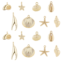 SUNNYCLUE Alloy Pendants, Ocean Theme, Lead Free & Nickel Free & Cadmium Free, Mixed Shapes, Real 14K Gold Plated, 20x20x3mm, Hole: 2mm