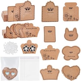 PandaHall Elite 112pcs Earring Cards 8 Style Earring Display Card Kraft Earring Holder Cards with 224pcs Clear Earrings Nuts 112pcs OPP Cellophane Bags for DIY Earring Jewelry Packaging Small Business