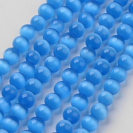 Honeyhandy Cat Eye Beads, Round, Deep Sky Blue, 6mm, Hole: 1mm, about 66pcs/strand, 15.5 inch