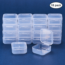 BENECREAT 18 Pack Square Clear Plastic Bead Storage Containers Box Drawer Organizers with lid for Items, Earplugs, Pills, Tiny Bead, Jewelry Findings - 1.45x1.45x0.7 Inches