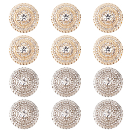 FINGERINSPIRE 12PCS 2 Style Rhinestone Metal Button 0.8 inch Flat Round Alloy Buttons Sew on Clothing Buttons Silver Gold Flatback Crystal Button Embellishments with 1-Hole for DIY Craft Decor