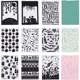 GLOBLELAND 9Pcs Christmas and Birthday Themed Plastic Embossing Folders Template Folder for DIY Christmas Birthday Card Making Scrapbooking Photo Album Decor