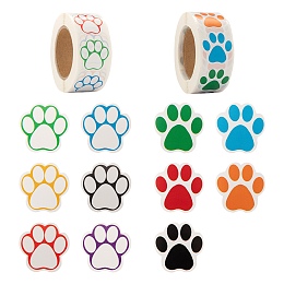 Honeyhandy 6 Rolls 2 Style Flat Round Paw Print Pattern Tag Stickers, Self-Adhesive Paper Gift Tag Stickers, for Party Decorative Presents, Mixed Color, 25mm, 500pcs/roll, 3 rolls/style