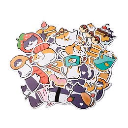 Honeyhandy Cartoon Cat Paper Stickers Set, Adhesive Label Stickers, for Suitcase, Planner and Refigerator Decor, Mixed Color, 3.5~7.5x2.9~7x0.02cm, 50pcs/bag