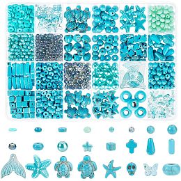 PandaHall Elite 1071pcs Turquoise Beads 24 Styles Starfish Tortoise Gemstone Beads Blue Glass Beads Heishi Beads Summer Beach Beads Charms for Necklace Earring Bracelet Anklet Craft Jewelry Making