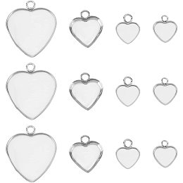 UNICRAFTALE About 120pcs 4 Sizes Heart Pendant Trays Stainless Steel Blank Bezel Hypoallergenic Tray Base Pendant for Jewelry Making DIY Findings Stainless Steel Color