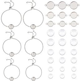 UNICRAFTALE 6 Sets 24cm Adjustable Bracelets 304 Stainless Steel Slider Bracelets Cabochon Bracelet Jewellery Connector with Clear Glass Cabochons for Jewellery Making