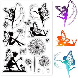 GLOBLELAND Butterfly Fairy Clear Stamp Flower Elves Silicone Clear Stamp Dandelion Rubber Stamp for Scrapbook Journal Card Making