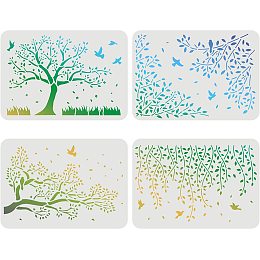 FINGERINSPIRE 4pcs Birds Tree Branches Stencils, 11.7x8.3 inch Flying Bird Stencil, Branches Stencil, Reusable Tree Stencils for Paintng on Wood, Floor, Wall, Fabric