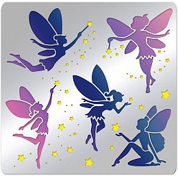 BENECREAT Fairy Metal Stencil, 6x6 inch Stainless Steel Elves Stars Painting Stencils Templates for Wood Burning, Pyrography, Scrapbooking, Embossing DIY Card