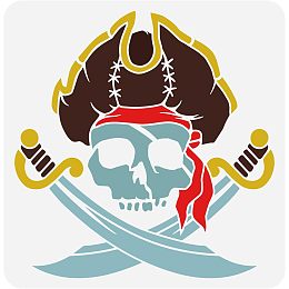 FINGERINSPIRE Pirate Skull Stencil 11.8x11.8 inch Skull Drawing Painting Stencils Plastic Pirate Cross Knife Pattern Stencil Reusable Stencils for Painting on Scrapbooking, Wood, Floor, Wall and Tile