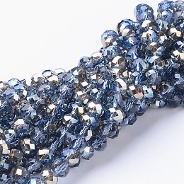 Honeyhandy Electroplate Glass Faceted Rondelle Beads Strands, Half Plated, Light Blue, 6x4mm, Hole: 1mm, about 85~88pcs/strand, 16.1~16.5 inch(41~42cm)