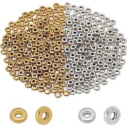 SUPERFINDINGS 400Pcs 2 Colors Brass Spacer Beads Tibetan Style Alloy Disc Beads Brass Flat Round Beads for DIY Jewelry Making Hole: 2mm