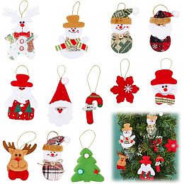 SUPERFINDINGS 12Pcs 12 Styles Plush Christmas Tree Decorations Ornaments Velvet Snowman Santa Claus Polar Bear Elk Tree Figurines Hanging Pendants for Party Christmas Tree Decorations