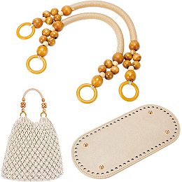 PandaHall Elite Crochet Bag Bottom with Beaded Bag Handles, Oval PU Leather Bag Bottom Base Pad Shaper Purse Handles Replacement for DIY Customed Bag Shoulder Bags Purse Making