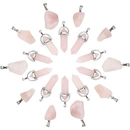 SUNNYCLUE 1 Box 20Pcs 2 Styles Rose Quartz Stone Pendants Bullet Gemstone Charms Irregular Nuggets Crystal Dangle Pendant for Women Adults DIY Earring Necklace Jewellery Making Supplies