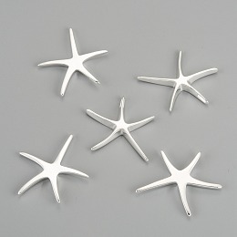 Honeyhandy Brass Starfish/Sea Stars Pendants, Silver Color Plated, 32x32mm