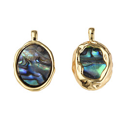 Honeyhandy Synthetic Abalone Shell/Paua Shell Pendants, with Real 18K Gold Plated Brass Findings, Nickel Free, Oval, Colorful, 20x12x3mm, Hole: 1.8mm