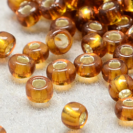 FGB 6/0 Round Glass Seed Beads, Silver Lined, Dark Goldenrod, 6/0, 4x3mm, Hole: 1mm, about 4500pcs/pound