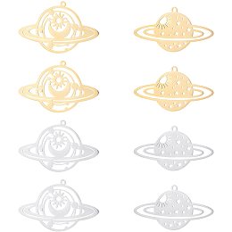 DICOSMETIC 8Pcs 2 Style 2 Colors Stainless Steel Planet Pendant Cosmos Charms Laser Cut Space Pendant Satellite Charms Outer Space Charm for DIY Earrings Necklace Jewelry Making Crafting