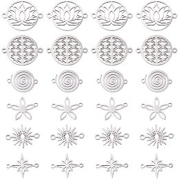 DICOSMETIC 36Pcs 6 Styles Stainless Steel Vortex Shaped Connectors Laser Cut Star Links Double Hole Flower of Life Connector for DIY Crafting Bracelet Jewelry Making