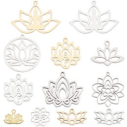 SUNNYCLUE 1 Box 24Pcs Lotus Charms Stainless Steel Lotus Flower Charm Chakra Energy Yoga Filigree Joiners Laser Cut Flat Round Hollow Double Sided Metal Charms for Jewelry Making Charms DIY Craft