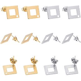 UNICRAFTALE 40pcs 2 Colors Square Stud Earring Findings Hypoallergenic Earrings Findings Vacuum Plating 304 Stainless Steel Ear Stud Kit with 1mm Hole for Jewelry Making