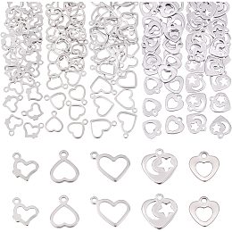 UNICRAFTALE About 150pcs 5 Styles Heart Pendants Stainless Steel Hollow Charm Love Metal Pendant for Necklace Jewelry Making 10-11mm