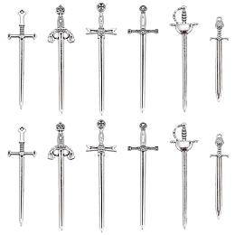 SUNNYCLUE 1 Box 24Pcs Tibetan Style Sword Charms Knife Charm Medieval Antique Swords Bookmarks Miniature Weapon Alloy Charms for Jewelry Making Charm Fencing Bookmark Necklace Earrings DIY Dollhouse