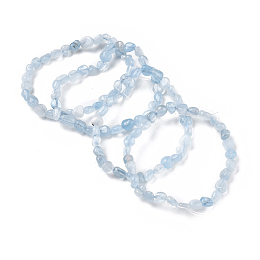 Honeyhandy Natural Aquamarine Bead Stretch Bracelets, Tumbled Stone, Nuggets, 2~2-1/4 inch(5.2~5.6cm), Bead: 7~13x6~10mm