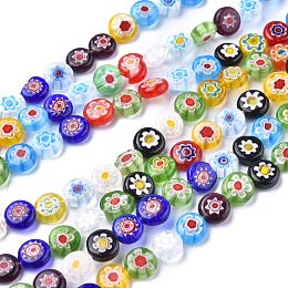 ARRICRAFT Flat Round Handmade Millefiori Glass Beads, Mixed Color, 8x3mm, Hole: 0.5mm, about 48pcs/strand, 14.1 inches