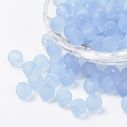 Honeyhandy Transparent Acrylic Beads, Round, Frosted, Light Sky Blue, 4mm, Hole: 1mm, about 1400pcs/50g