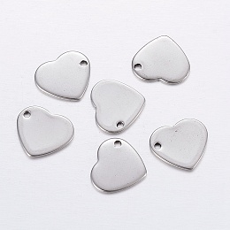 Honeyhandy 304 Stainless Steel Stamping Blank Tag Pendants, Heart Charms, Stainless Steel Color, 10x11x0.8mm, Hole: 1mm