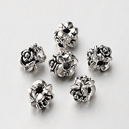 Honeyhandy Tibetan Style Alloy Flower Beads, Antique Silver, 7x6mm, Hole: 2mm