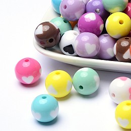 Honeyhandy Opaque Acrylic Beads, Round, Mixed Color, about 220pcs/500g, 16mm in diameter, hole: about 3mm